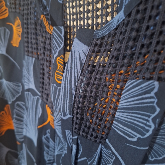 Daniel Rainn Navy and Orange Leaf Print Blouse - Picture 4 of 8